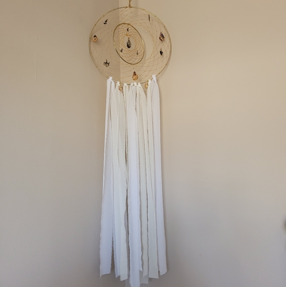 Bespoke dream catcher gold white ivory silk ribbon - Picture 1 of 5